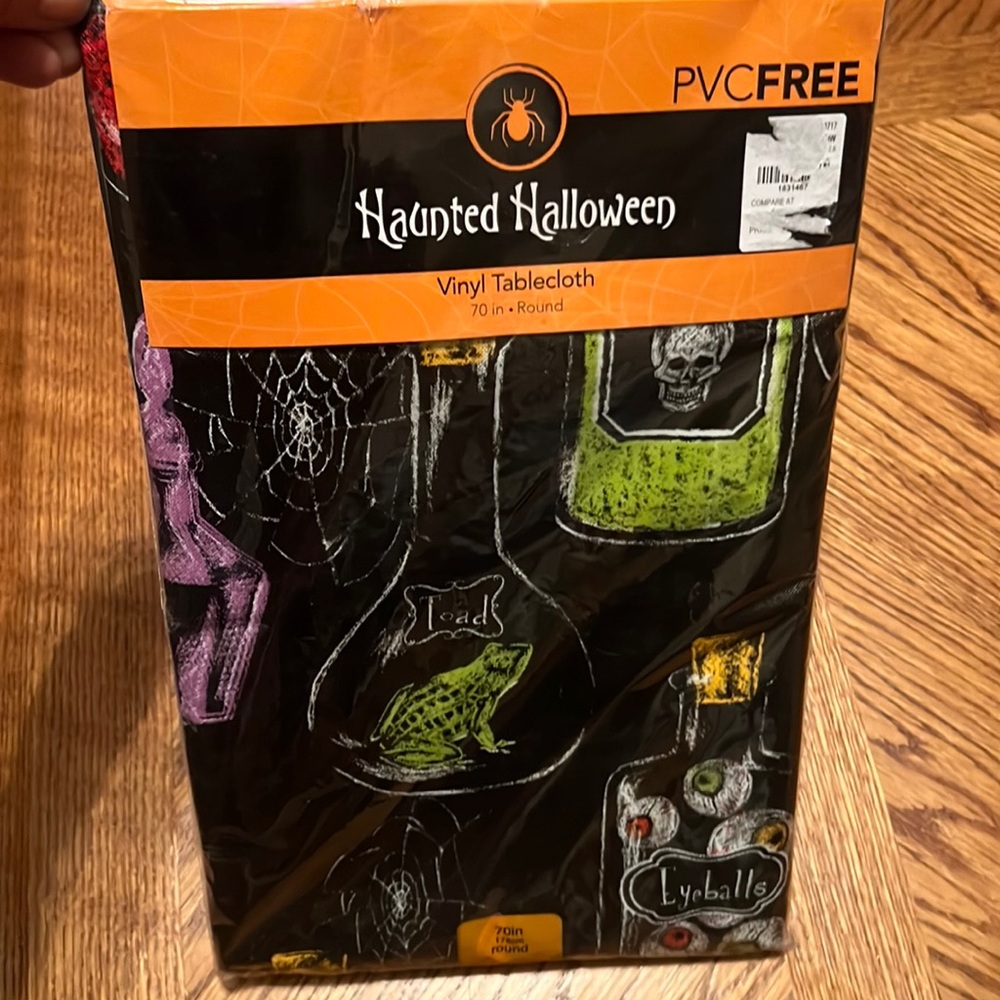 New Hauted Halloween  Black  Vinyl Flannel Back Tablecloth 70" round